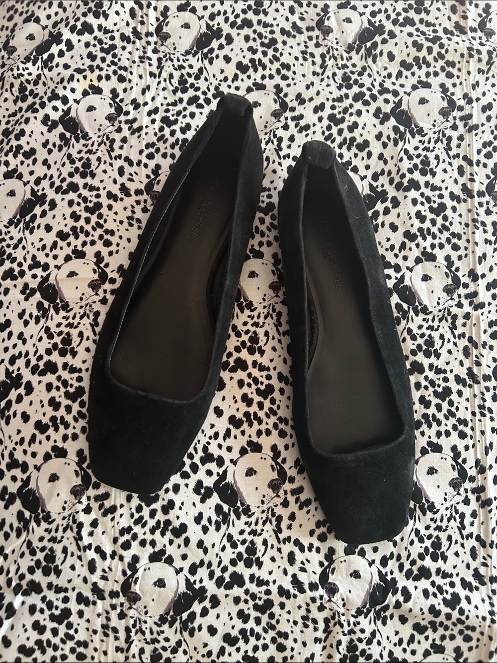 Karl Lagerfeld Black Suede Square-Toe Ballet Flats